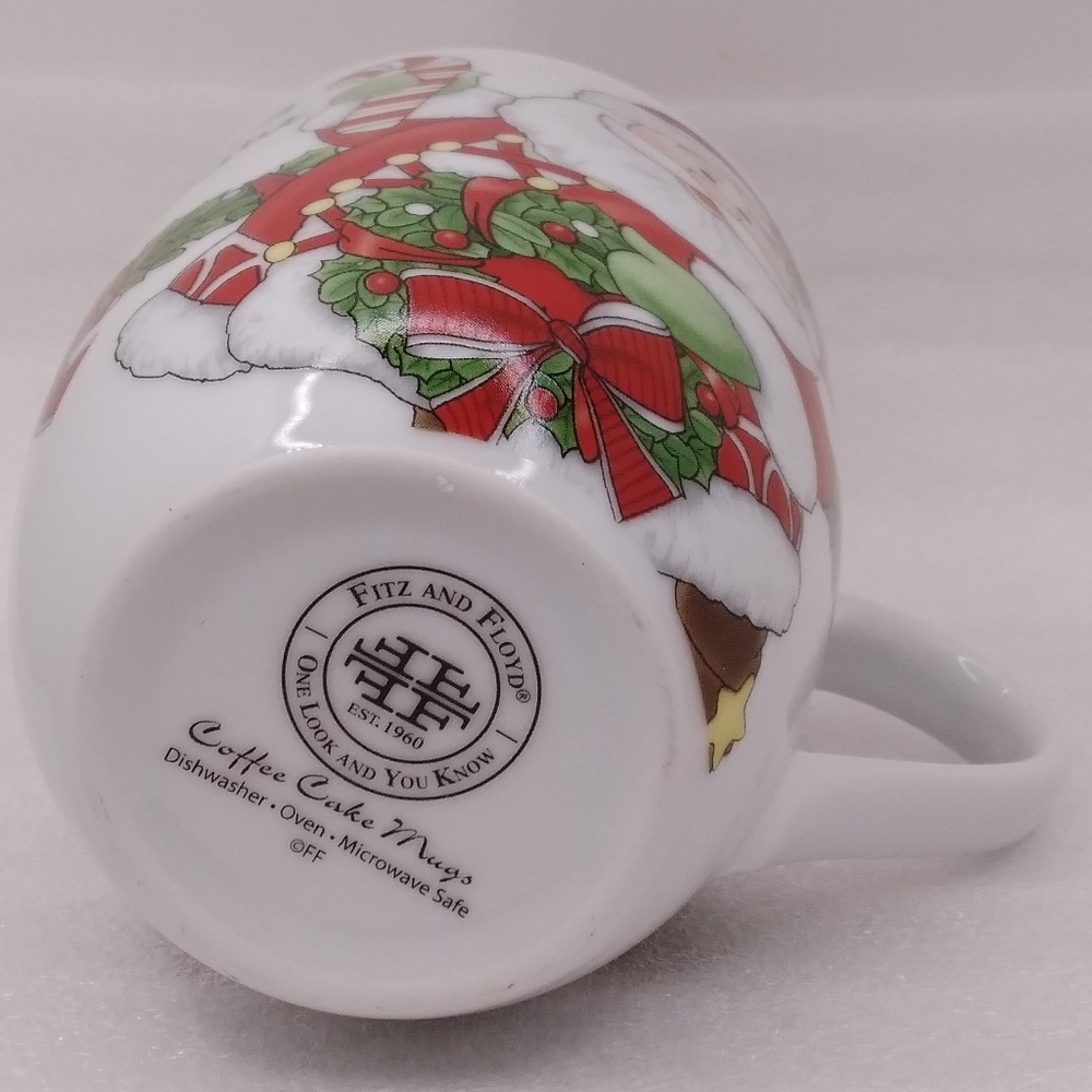 Fitz & Floyd Santa MUG Christmas 'Making Spirits Bright' 12 oz Cup Candy Cane - Picture 8 of 12